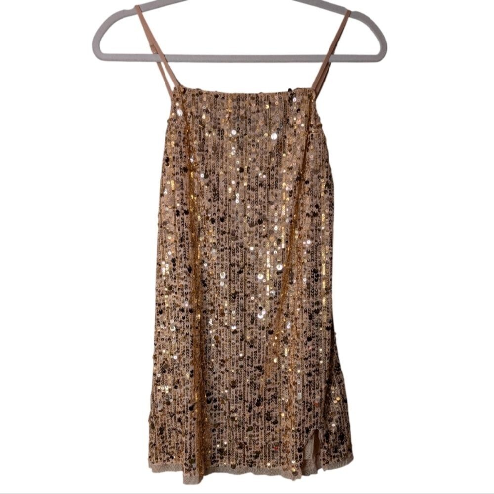 Free People Midnight Kiss mini slip dress in a gold sequin size XS party